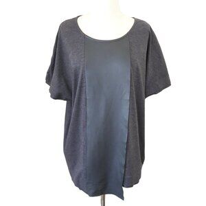 TONY COHEN Leather trim jersey knit top F 42 US 8